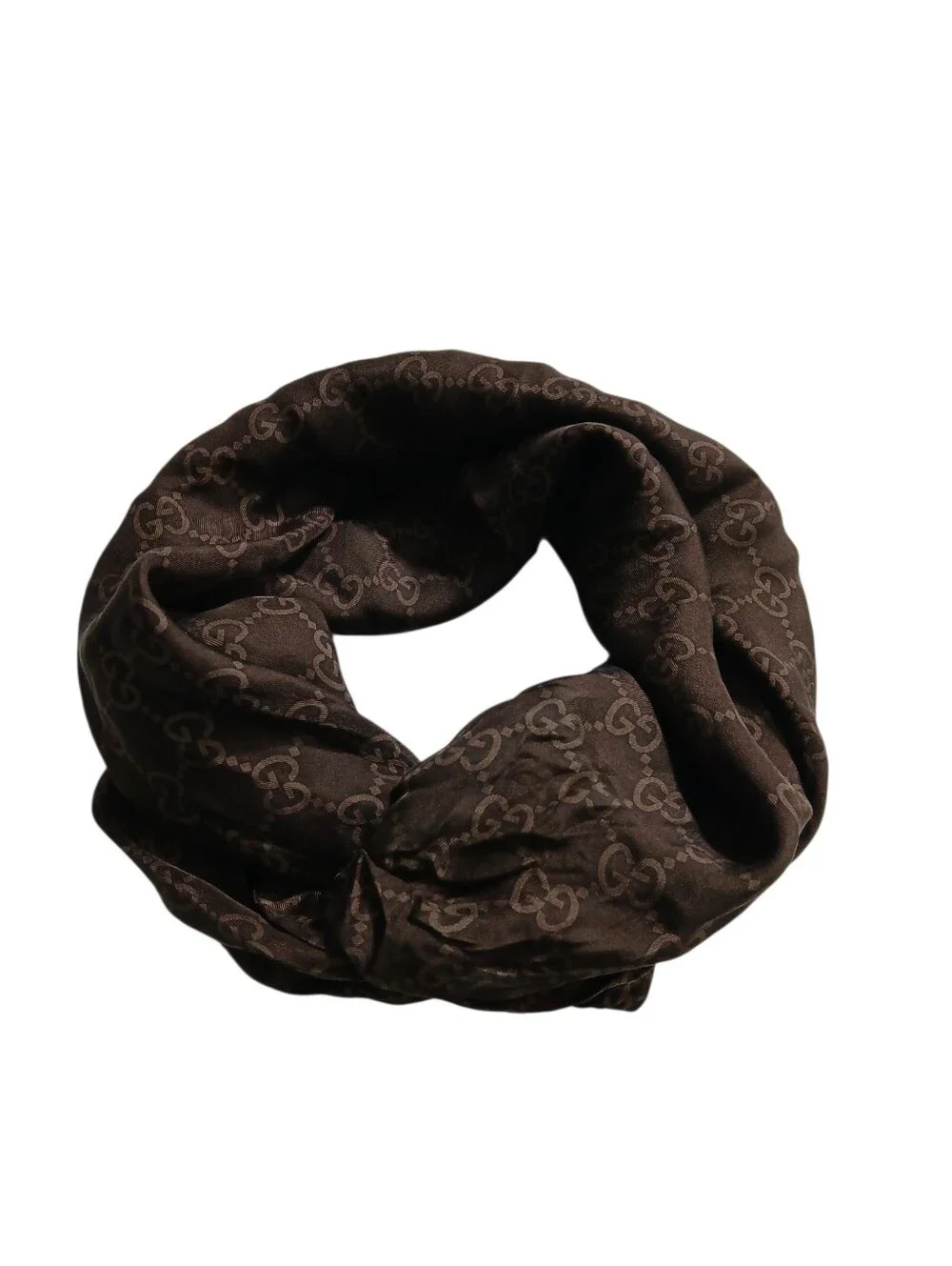 Gucci Parfum GG Monogram Silk Brown Scarf